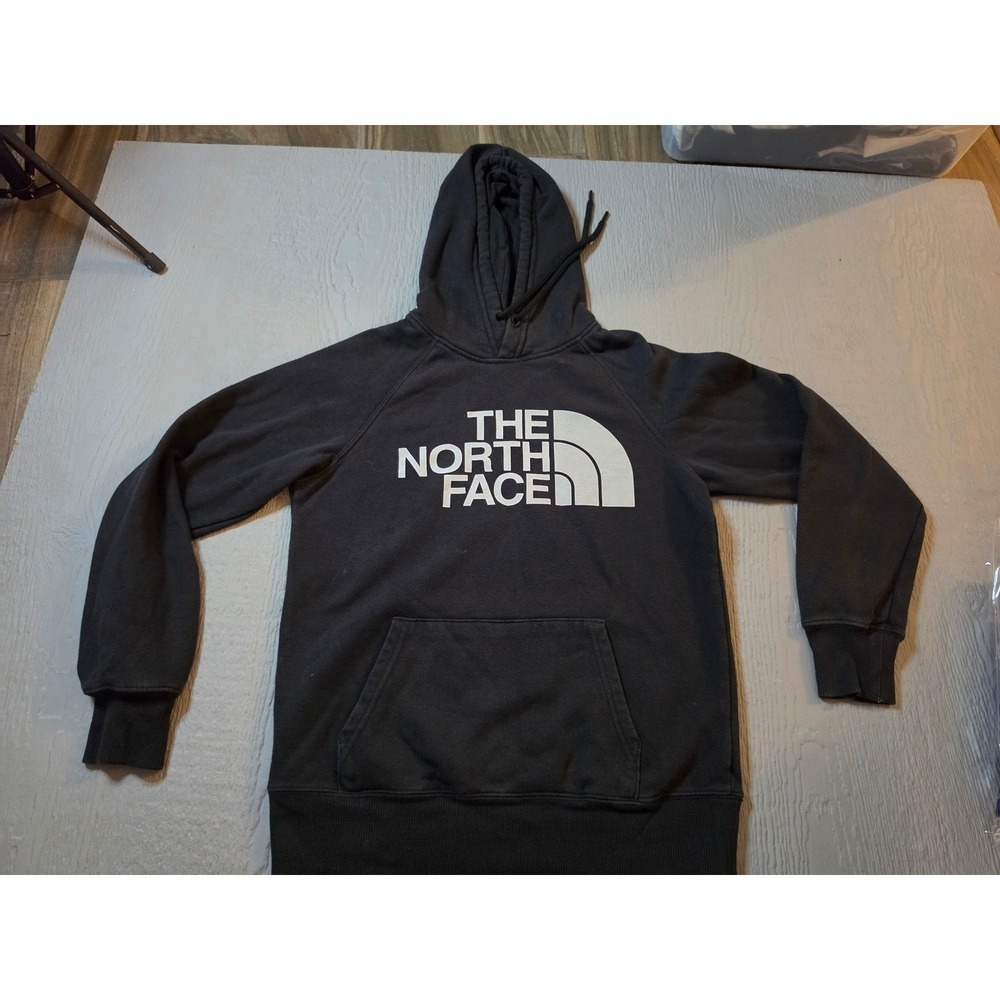 The North Face Womens Half Dome Pullover Hoodie Black White Logo XS
